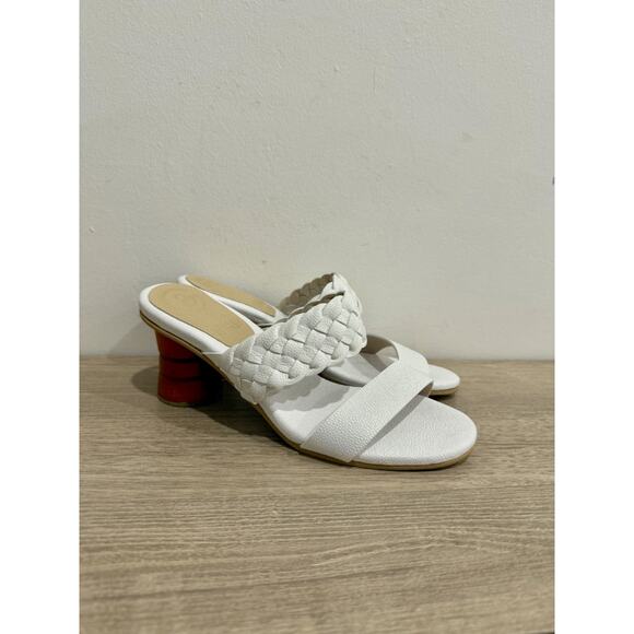 NWT Garces Bottier Woven Strap Round Block Heel Slide Sandals White Womens EU 38 - Picture 3 of 6